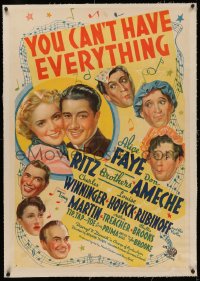 4y0226 YOU CAN'T HAVE EVERYTHING linen 1sh 1937 Alice Faye, Ritz Bros, Don Ameche & more, very rare!