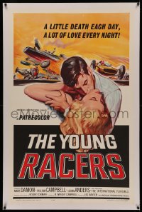4y0229 YOUNG RACERS linen 1sh 1963 a little death each day, a lot of love every night, cool art!
