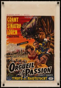 4z0114 PRIDE & THE PASSION linen Belgian 1960 great art of Cary Grant, Frank Sinatra & Sophia Loren!