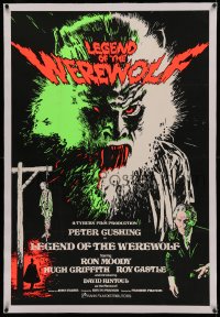 4z0091 LEGEND OF THE WEREWOLF linen English 1sh 1975 Peter Cushing, best dayglo art of bloody monster!