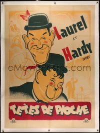 4z0017 BLOCK-HEADS linen French 1p R1948 Michel Gerard art of Stan Laurel & Oliver Hardy, very rare!