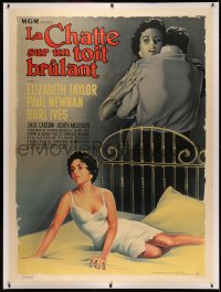 4z0019 CAT ON A HOT TIN ROOF linen French 1p 1958 Soubie art of Liz Taylor as Maggie the Cat, rare!