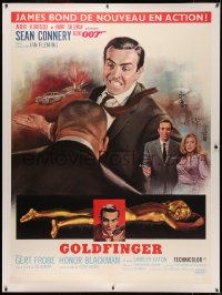 4z0023 GOLDFINGER linen French 1p 1964 art of Sean Connery as James Bond 007 by Jean Mascii!