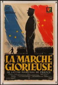 4z0029 MARCH TO GLORY linen French 31x47 1954 Grinsson art of French soldiers & flag, ultra rare!