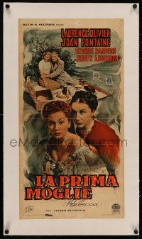 4z0094 REBECCA linen Italian locandina R1951 Hitchcock, Laurence Olivier, Fontaine, Judith Anderson