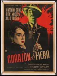 4z0099 CORAZON DE FIERA linen Mexican poster 1951 Ernesto Cortazar, Antonio Badu, Macedo, noir art!