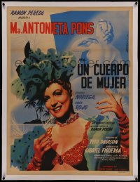 4z0106 UN CUERPO DE MUJER linen Mexican poster 1949 Maria Antonieta Pons by Juanino Renau Berenguer!