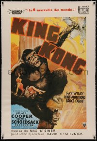 4z0067 KING KONG linen Spanish R1982 great art of giant ape holding Fay Wray & crushing plane!