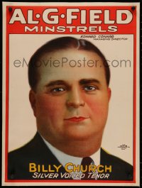 4z0137 AL. G. FIELD MINSTRELS linen 20x26 stage poster 1920s art of Billy Church, Silver Voiced Tenor!