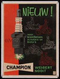 4z0145 CHAMPION SPARK PLUGS linen 25x33 Belgian advertising poster 1950s cool art of motorcycles!