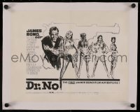 4z0155 DR. NO linen 11x14 special poster 1970s Sean Connery with sexy Bond Girls & gun silhouette!
