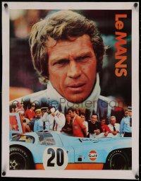 4z0157 LE MANS linen 17x22 special poster 1971 Gulf Oil, close up of race car driver Steve McQueen!