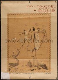 4z0036 POUR METZ linen INCOMPLETE 39x55 French stage poster 1916 Louis Edouard-Fournier art!
