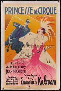 4z0037 PRINCESSE DE CIRQUE linen 30x47 French stage poster 1936 Dola art of woman & masked man, rare!