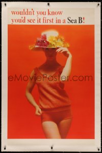 4z0044 SEA B linen 29x46 advertising poster 1960s sexy model in skimpy orange beach outfit & hat!