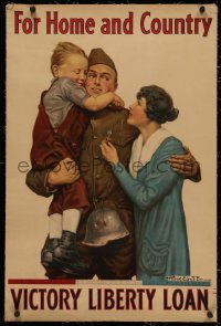 4z0128 FOR HOME & COUNTRY linen 20x30 WWI war poster 1918 Alfred Everitt Orr art of reunited family!
