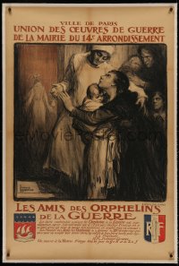 4z0035 LES AMIS DES ORPHELINS DE LA GUERRE linen 32x48 French WWI war poster 1917 Fouqueray art!
