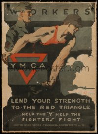 4z0132 UNITED WAR WORK CAMPAIGN linen 20x27 WWI war poster 1918 YMCA, help the Y help fighters fight!