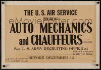 4z0131 U.S. AIR SERVICE NEEDS linen 14x22 WWI war poster 1917 auto mechanics & chauffeurs wanted!