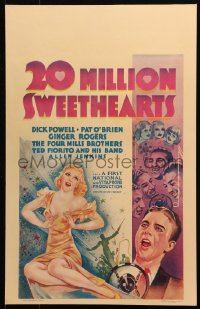 4z0164 20 MILLION SWEETHEARTS WC 1934 art of sexy Ginger Rogers, Powell & Mills Brothers, very rare!
