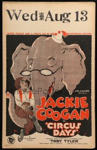 4z0173 CIRCUS DAYS WC 1923 Jackie Coogan as Toby Tyler w/ winking cartoon elephant art, ultra rare!
