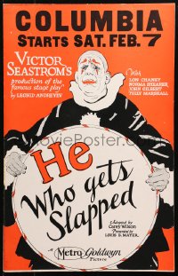 4z0181 HE WHO GETS SLAPPED WC 1924 art of Lon Chaney in full clown make up, Victor Sjostrom, rare!