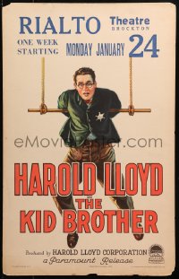 4z0184 KID BROTHER WC 1927 different art of Harold Lloyd with tin star hanging from trapeze, rare!
