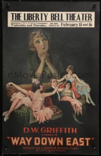 4z0206 WAY DOWN EAST WC 1920 D.W. Griffith, art of Lillian Gish over man with girls, ultra rare!