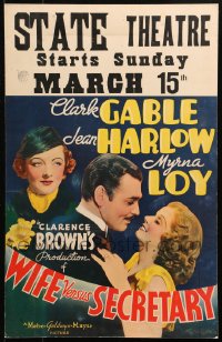 4z0209 WIFE VERSUS SECRETARY WC 1936 Clark Gable between sexy Jean Harlow & Myrna Loy, ultra rare!