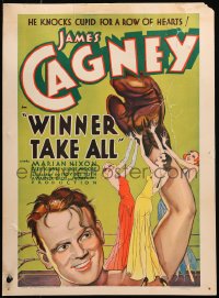 4z0211 WINNER TAKE ALL WC 1932 art of girls holding up boxer James Cagney's boxing glove, very rare!