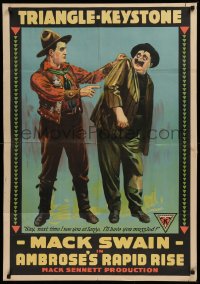 5a0185 AMBROSE'S RAPID RISE 1sh 1916 art of Tom Kennedy threatening to muzzle Mack Swain, ultra rare!