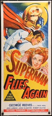 5a0082 SUPERMAN FLIES AGAIN Aust daybill 1954 art of superhero George Reeves & Noel Neill, very rare!