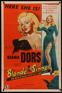 5a0186 BLONDE SINNER 1sh 1956 here is sexy eye-filling gasp-provoking blonde bombshell Diana Dors!