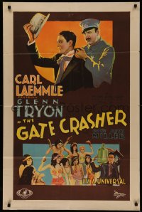 5a0192 GATE CRASHER 1sh 1928 Glenn Tryon recovers Patsy Ruth Miller's stolen jewels, ultra rare!