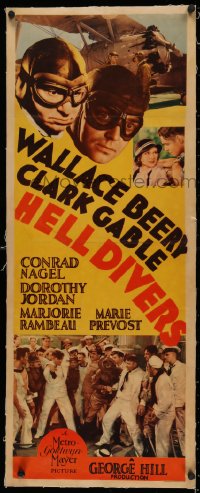 5a0007 HELL DIVERS linen insert 1932 Navy airplane pilots Clark Gable & Wallace Beery, ultra rare!