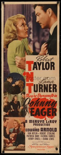 5a0008 JOHNNY EAGER linen insert 1942 sexy Lana Turner & Robert Taylor are dynamite, film noir!