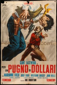 5a0110 FISTFUL OF DOLLARS Italian 2p 1964 Sergio Leone's Per un Pugno di Dollari, Simeoni art, rare!