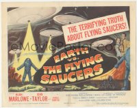 5a0232 EARTH VS. THE FLYING SAUCERS TC 1956 Harryhausen sci-fi classic, cool art of UFOs & aliens!