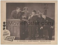 5a0266 IDIOTS DELUXE LC 1945 Three Stooges, Curly & Larry by Moe with axe in court, ultra rare!