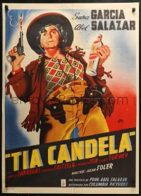 5a0089 TIA CANDELA Mexican poster 1948 wacky art of cowgirl Sara Garcia with tequila & revolver!