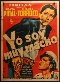5a0091 YO SOY MUY MACHO Mexican poster 1953 Francisco Diaz Moffitt art of Silvia Pinal smoking cigar!