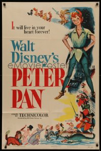 5a0202 PETER PAN 1sh 1953 art of Walt Disney & J.M. Barrie's boy who would not grow up, very rare!
