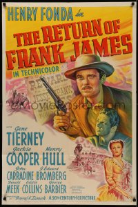 5a0203 RETURN OF FRANK JAMES 1sh 1940 Fox stone litho of Henry Fonda & Gene Tierney, Fritz Lang!