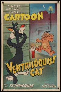 5a0213 VENTRILOQUIST CAT 1sh 1950 Tex Avery, cartoon art of cat tricking bulldog w/dynamite, rare!