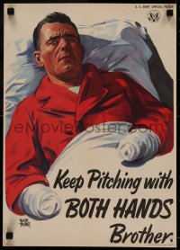 5a0036 KEEP PITCHING WITH BOTH HANDS BROTHER 14x20 WWII war poster 1944 Adolph Treidler art, rare!