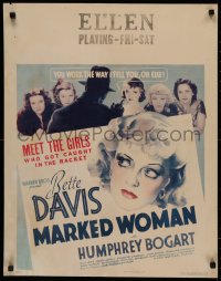5a0046 MARKED WOMAN jumbo WC 1937 art of party girl Bette Davis, who testifies against Bogart, rare!