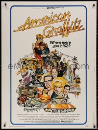 5b0309 AMERICAN GRAFFITI 30x40 1973 George Lucas teen classic, wacky Mort Drucker artwork of cast!