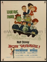 5b0315 BON VOYAGE 30x40 1962 Walt Disney, Fred MacMurray, Jane Wyman, great wacky art, ultra rare!