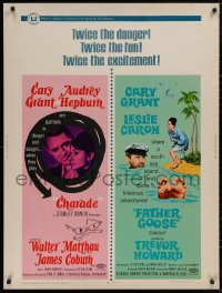 5b0318 CHARADE/FATHER GOOSE 30x40 1968 Cary Grant with Audrey Hepburn, Leslie Caron, ultra rare!