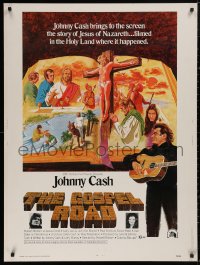 5b0334 GOSPEL ROAD 30x40 1973 artwork of Biblical Johnny Cash with guitar & scenes of Jesus!